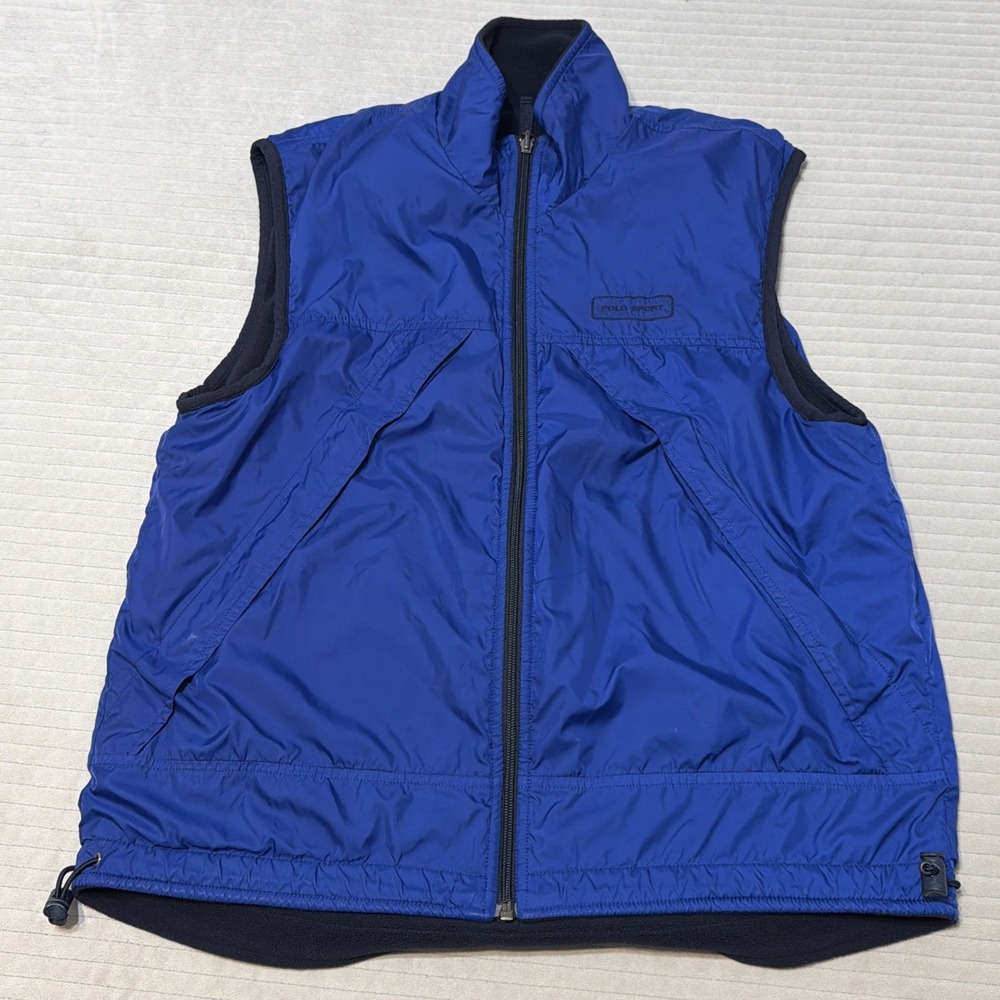 VTG Polo Sport Ralph Lauren Vest Mens M Blue Reversible Polartec Fleece Nylon